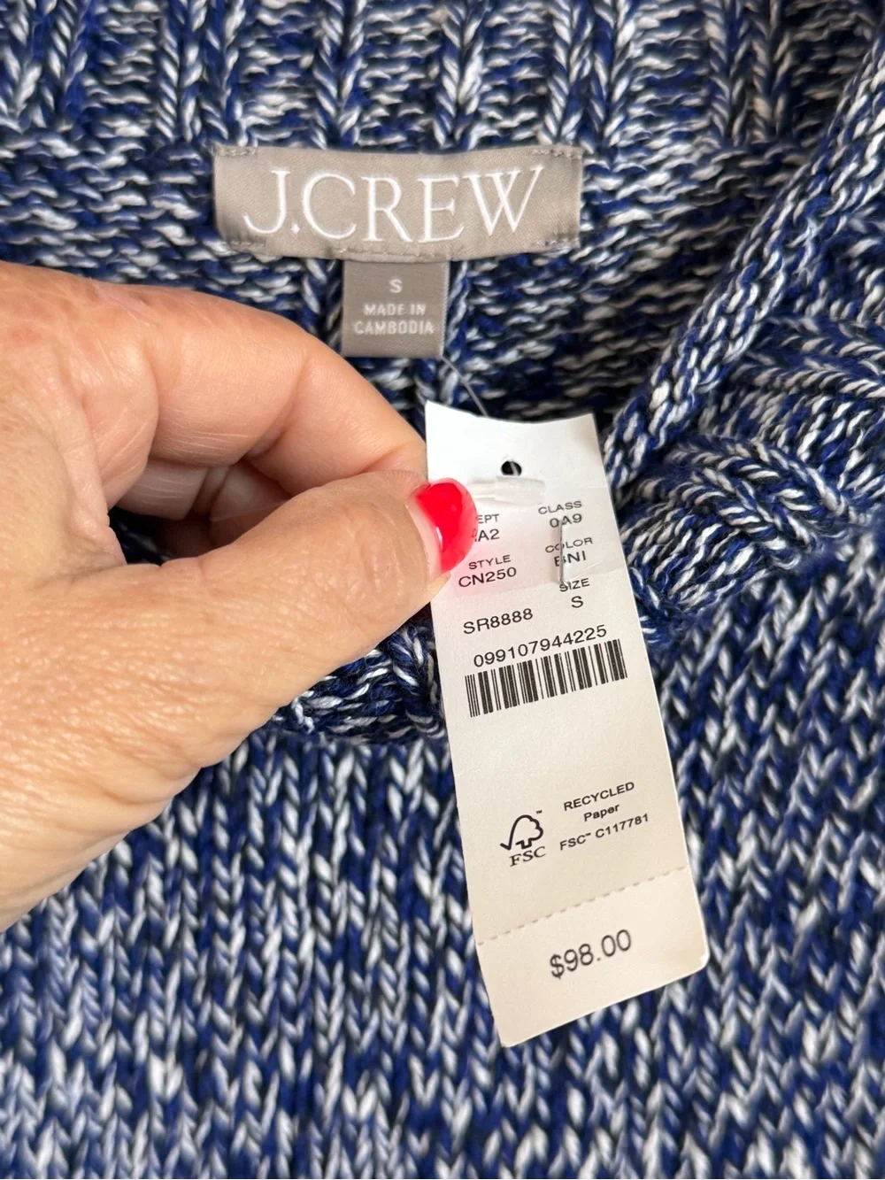 NWT 2025 J.Crew Marled Rollneck Sweater Blue Ivory Cotton Small